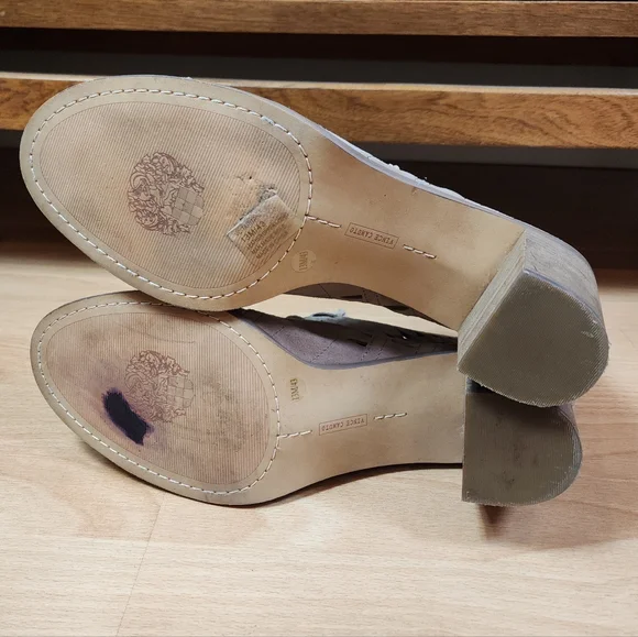 Vince Camuto Suede Leather Tarita Laser Cut Lace Up Ankle Open Toe Heels Sz 13 - Picture 4 of 16